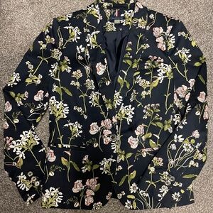 Tommy Hilfiger Women’s 8 Blazer Navy Floral Cotton Gold Buttons Preppy & Classic